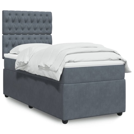 Pat box spring cu saltea, gri închis, 90x190 cm, catifea