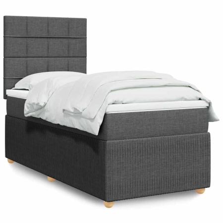 Pat box spring cu saltea, gri închis, 90x200 cm, textil