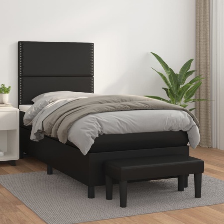 Pat box spring cu saltea, negru, 100x200 cm, piele ecologică