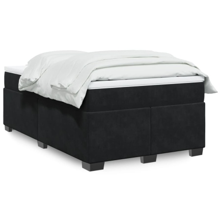 Pat box spring cu saltea, negru, 120x200 cm, catifea