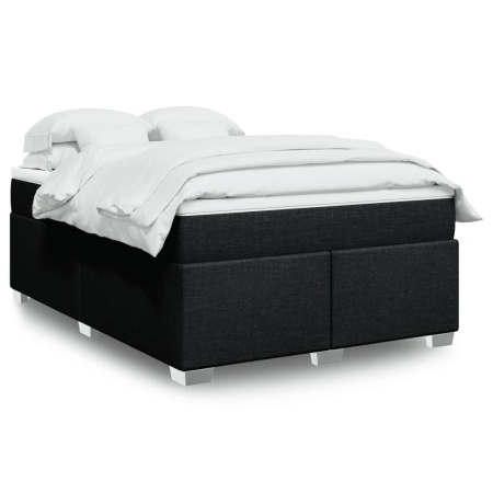 Pat box spring cu saltea, negru, 160x200 cm, textil - Img 1