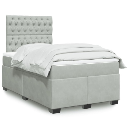 Pat continental cu saltea, gri deschis, 120x200 cm, catifea