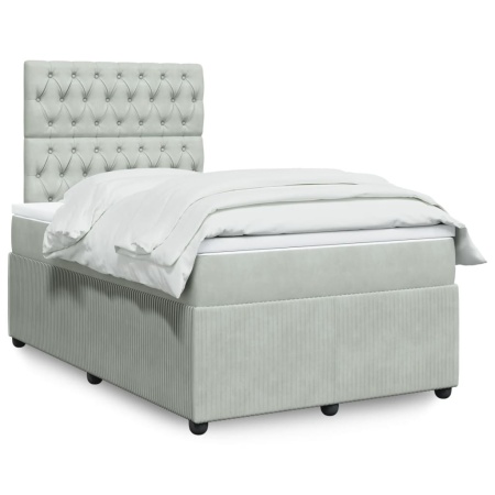 Pat continental cu saltea, gri deschis, 120x200 cm, catifea