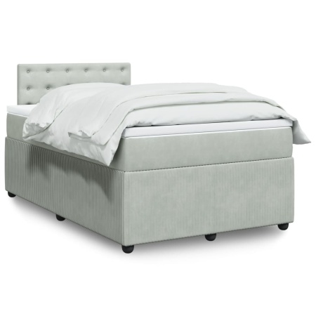 Pat continental cu saltea, gri deschis, 120x200 cm, catifea