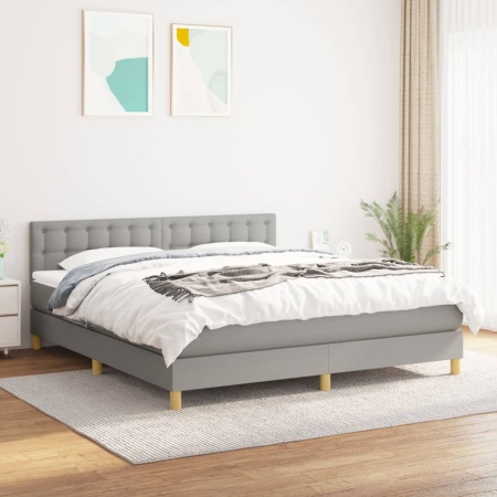 Pat continental cu saltea, gri deschis, 160x200 cm, textil