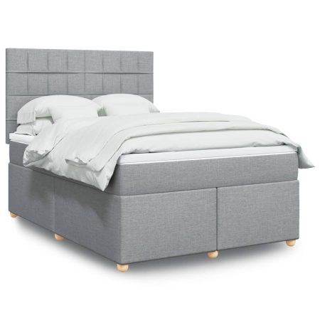 Pat continental cu saltea, gri deschis, 160x200 cm, textil