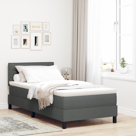 Pat cu arcuri boxă și saltea Gri închis 90x200 cm Fabricat - Img 1