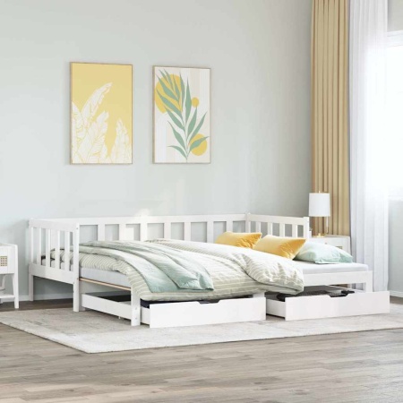 Pat de zi cu extensie și sertare fără saltea, alb, 90x200 cm