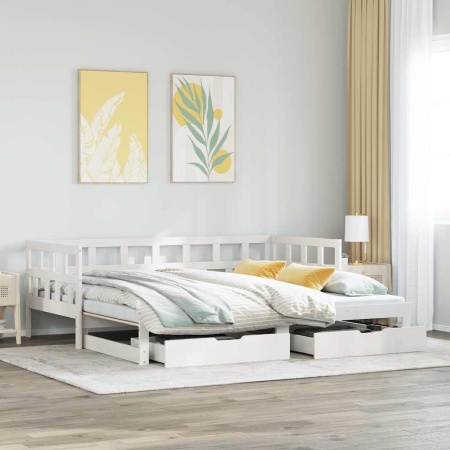 Pat de zi cu extensie și sertare fără saltea, alb, 90x200 cm - Img 1