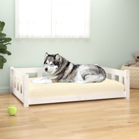 Pat pentru câini, alb, 105,5x75,5x28 cm, lemn masiv de pin - Img 1