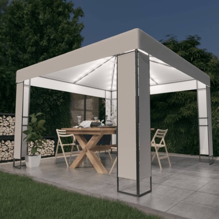 Pavilion cu acoperiș dublu &amp; șiruri de lumini LED, alb, 3x3 m - Img 1