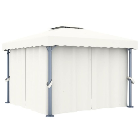 Pavilion cu perdea, alb crem, 3 x 3 m, aluminiu