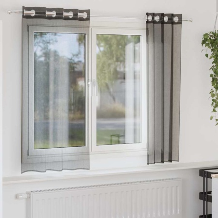 Perdele Voile cu Oeli 2 buc Negru 140x175 cm