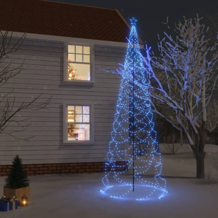 Pom de Crăciun cu stâlp de metal, 1400 LED-uri, albastru, 5 m