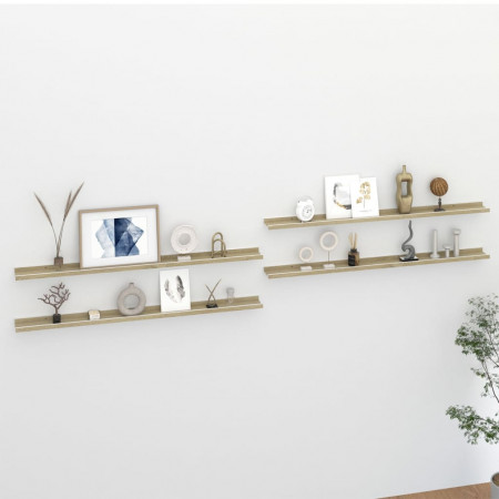 Rafturi de perete, 4 buc., alb și stejar sonoma, 115x9x3 cm