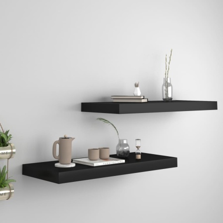 Rafturi de perete suspendate, 2 buc., negru, 60x23,5x3,8 cm MDF