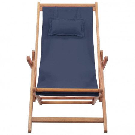 Scaun de plajă pliabil, albastru, textil și cadru din lemn