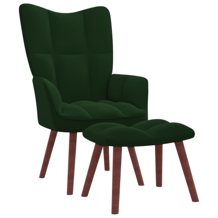 Scaun de relaxare cu taburet, verde închis, catifea