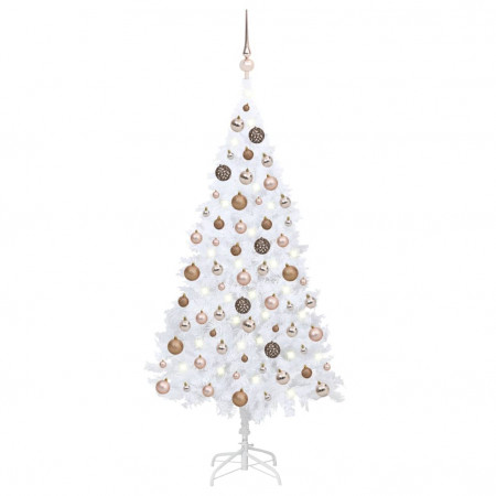 Set brad de Crăciun artificial LED-uri/globuri alb 150 cm PVC