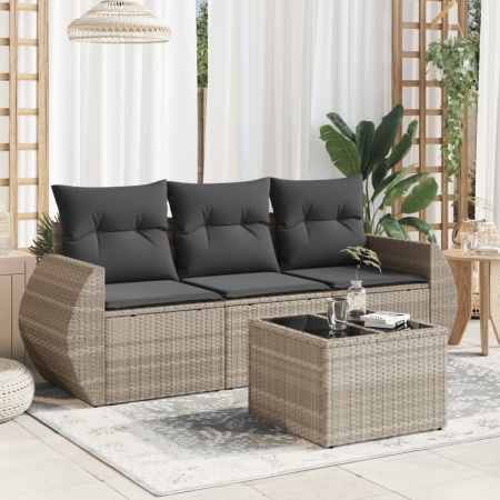 Set canapea de grădină cu perne, 4 piese, gri deschis poliratan