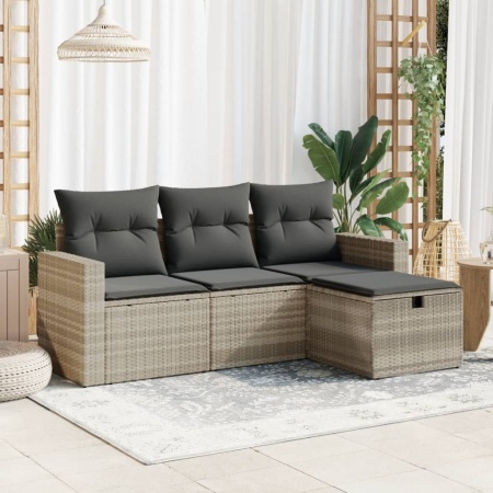 Set canapea de grădină cu perne, 4 piese, gri deschis poliratan