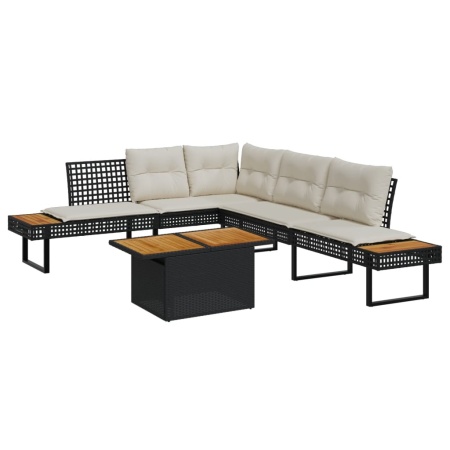 Set canapea grădină 2 piese perne negru poliratan/lemn acacia