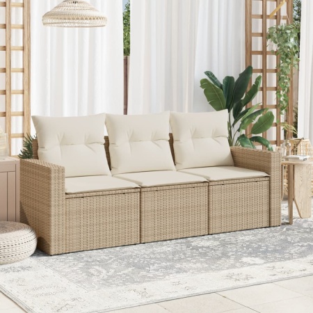 Set canapele de grădină, 3 piese, cu perne, bej, poliratan