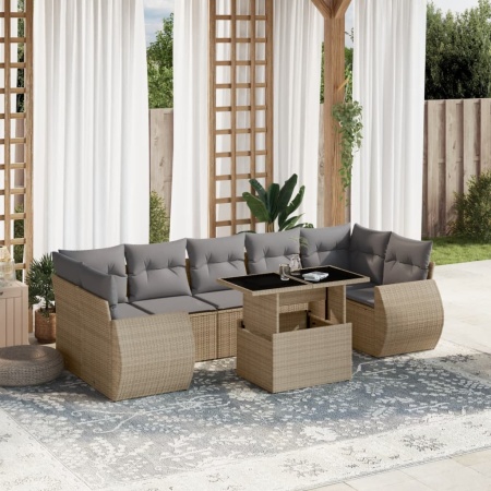 Set canapele de grădină, 8 piese, cu perne, bej, poliratan