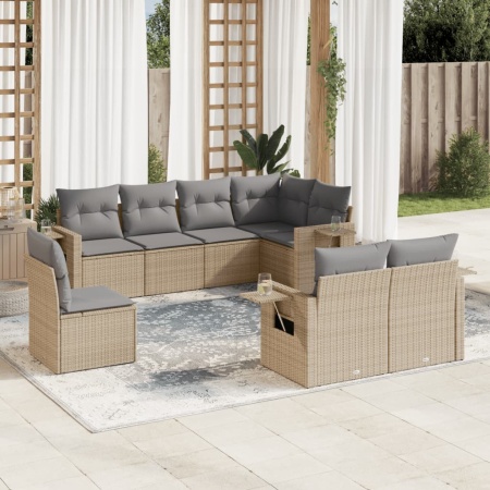 Set canapele de grădină, 8 piese, cu perne, bej, poliratan