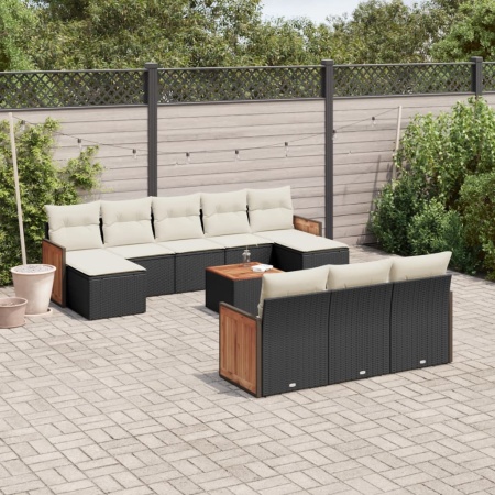 Set canapele de grădină cu perne, 11 piese, negru, poliratan