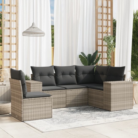 Set canapele de grădină cu perne, 5 piese gri deschis poliratan
