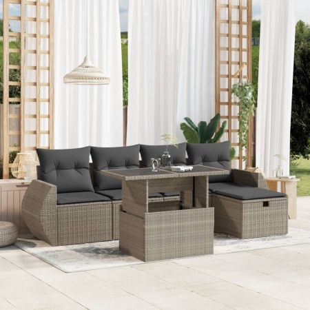Set canapele de grădină cu perne, 6 piese gri deschis poliratan