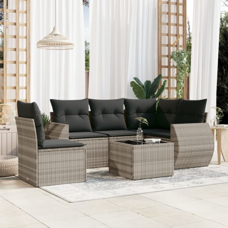 Set canapele de grădină cu perne, 6 piese gri deschis poliratan