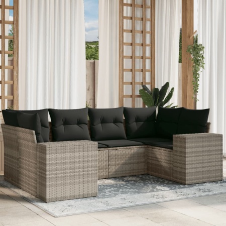 Set canapele de grădină cu perne, 6 piese gri deschis poliratan