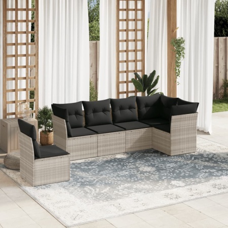 Set canapele de grădină cu perne, 6 piese gri deschis poliratan