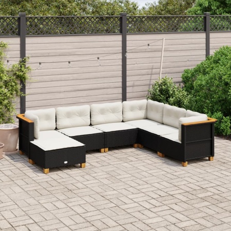 Set canapele de grădină cu perne, 7 piese, negru, poliratan