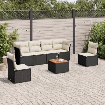 Set canapele de grădină cu perne, 7 piese, negru, poliratan