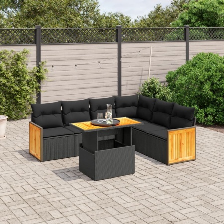 Set canapele de grădină cu perne, 7 piese, negru, poliratan