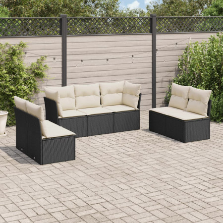 Set canapele de grădină cu perne, 7 piese, negru, poliratan