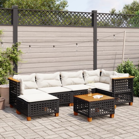 Set canapele de grădină cu perne, 7 piese, negru, poliratan