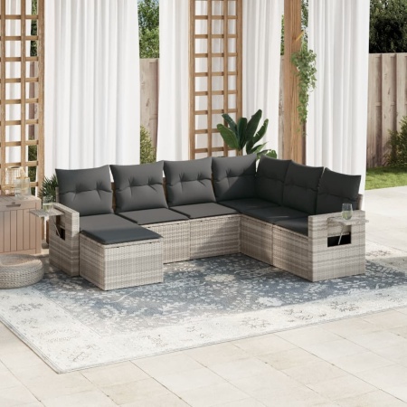 Set canapele de grădină cu perne, 7piese gri deschis poliratan
