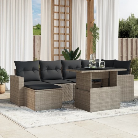 Set canapele de grădină cu perne, 7piese gri deschis poliratan