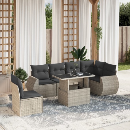 Set canapele de grădină cu perne, 7piese gri deschis poliratan