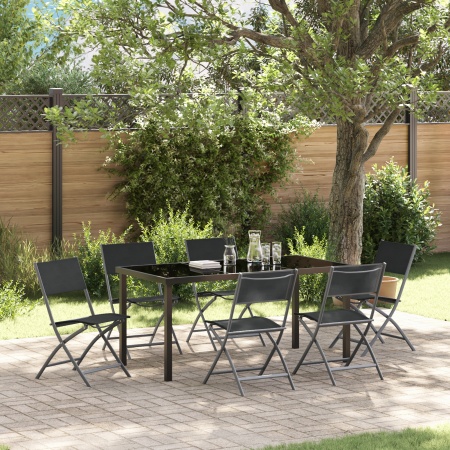 Set de Dining pentru Grădină 7 Piese Negru Textil și Oțel