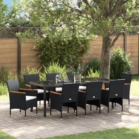 Set de dining pentru grădină 9 piese Ratan Poli Negru