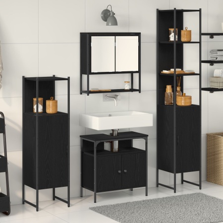 Set de mobilier pentru baie 4 piese din lemn ingineresc stejar negru