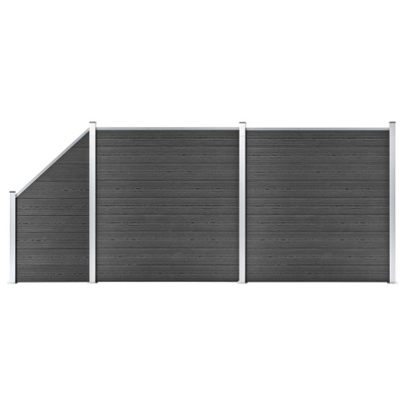 Set de panouri de gard, negru, 446x (105-186) cm, WPC - Img 1