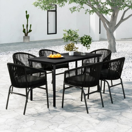 Set de servit masa pentru grădină, 7 piese, negru