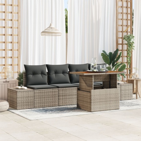 Set de Sofa pentru Grădină Set de 5 Gri, Maro (Ratan) - Img 1