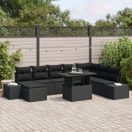 Set de Sofa pentru Grădină Set de 9 Negru
